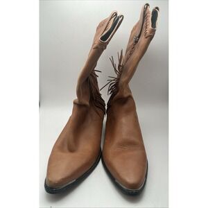 Vintage Code West Fringe Cowboy Boots Womens 7M Tan Leather Western Cowgirl Boho
